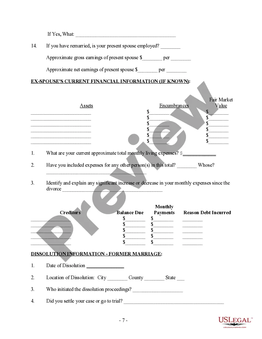 Preview Client Information Questionnaire - Post Dissolution Decree