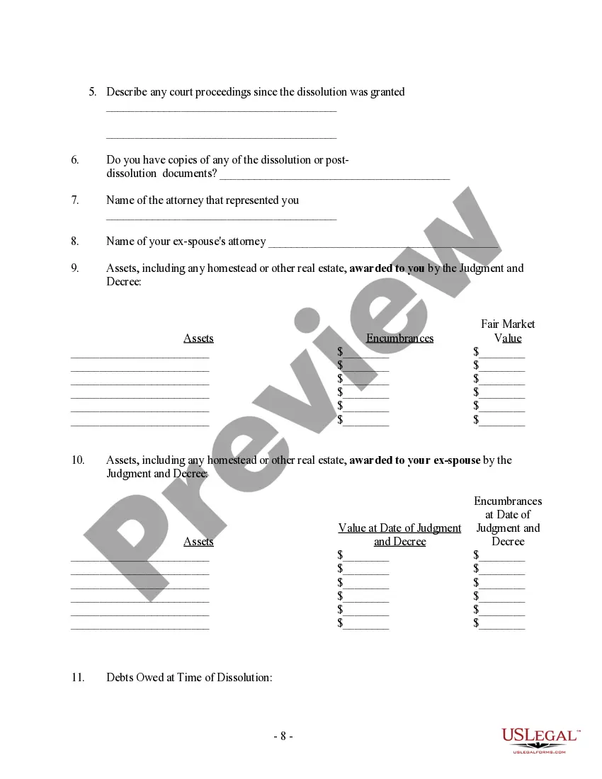 Preview Client Information Questionnaire - Post Dissolution Decree