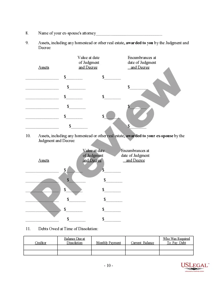 Preview Client Information Questionnaire - Post-Parentage Decree