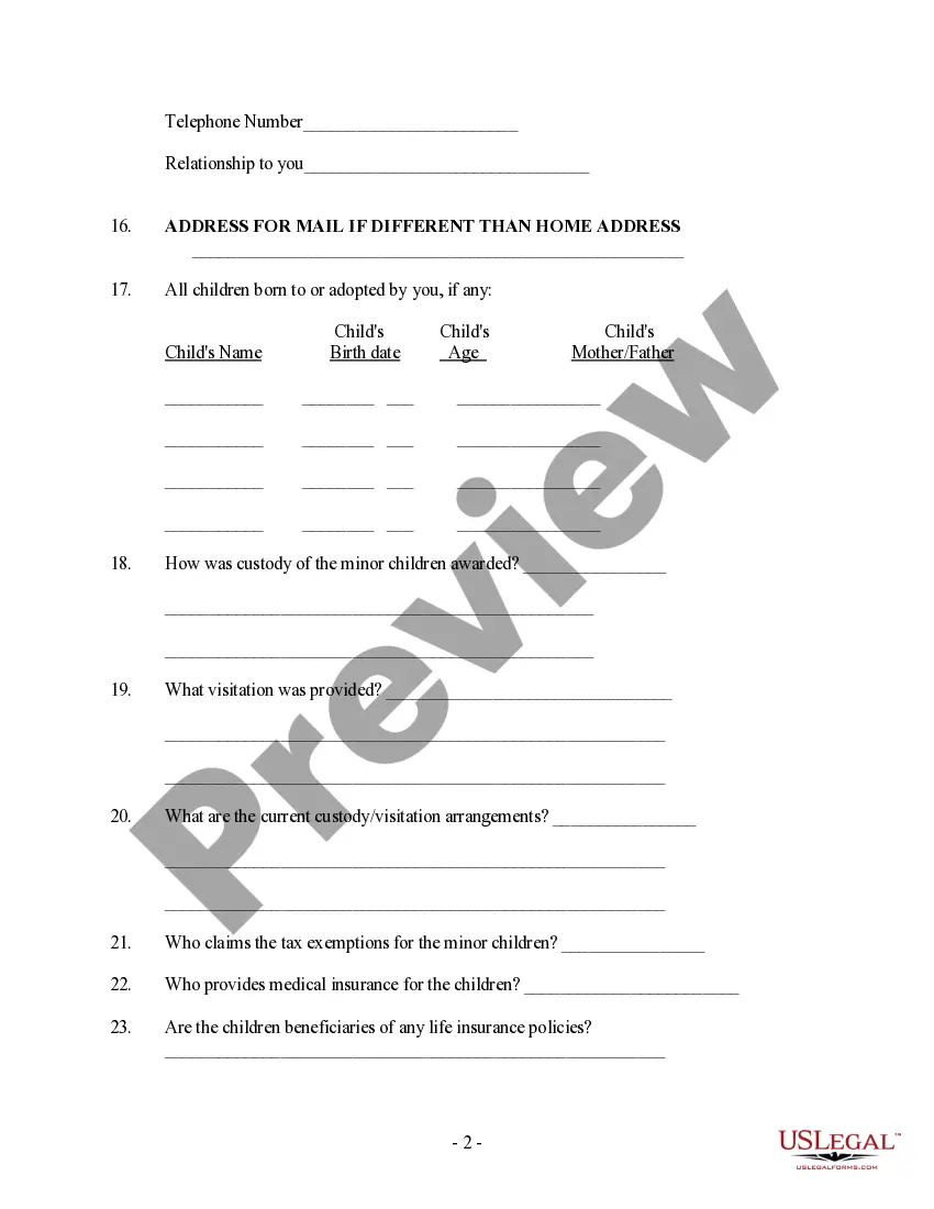 Preview Client Information Questionnaire - Post-Parentage Decree