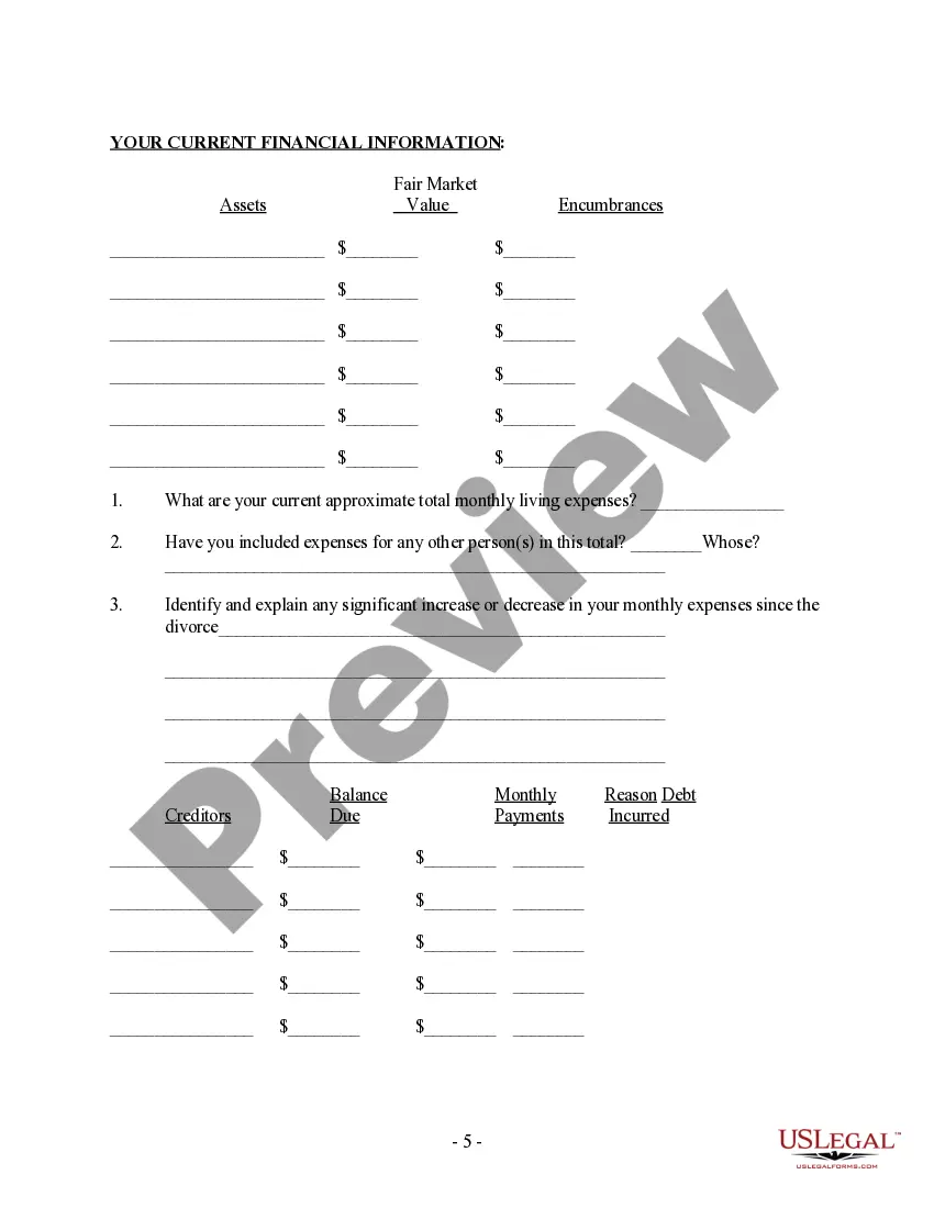 Preview Client Information Questionnaire - Post-Parentage Decree