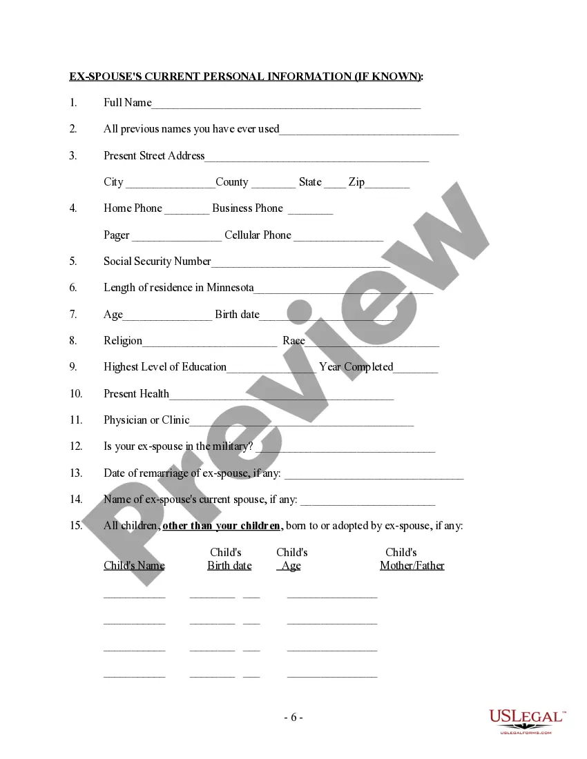 Preview Client Information Questionnaire - Post-Parentage Decree