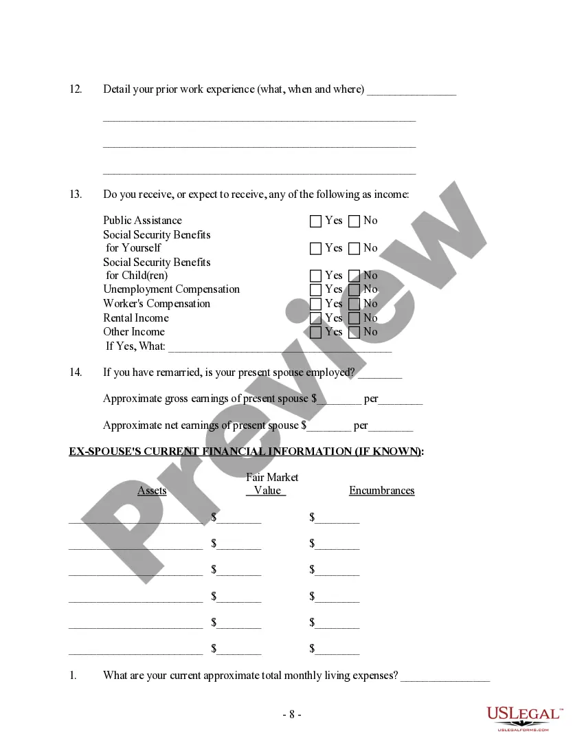 Preview Client Information Questionnaire - Post-Parentage Decree