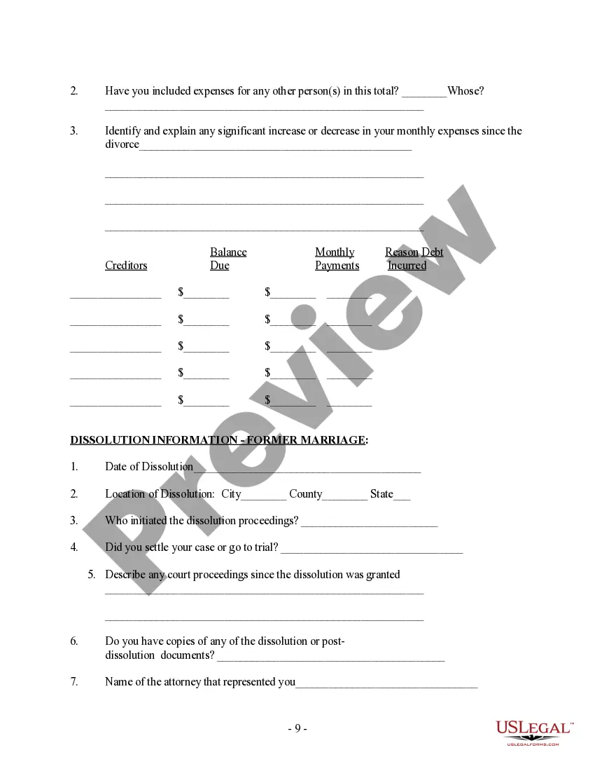 Preview Client Information Questionnaire - Post-Parentage Decree