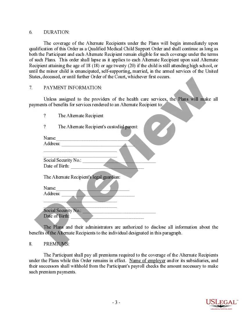 Preview Qualified Medical Child Support Order