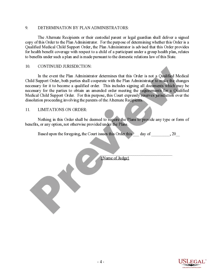 Preview Qualified Medical Child Support Order