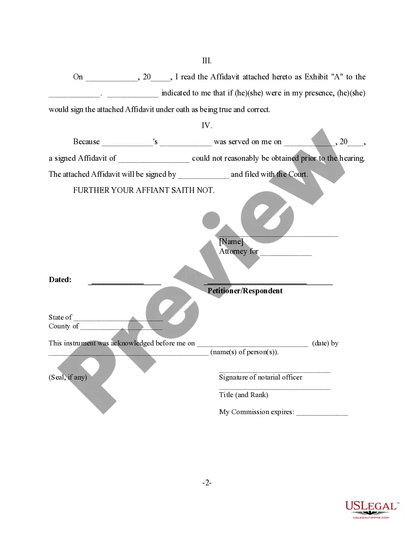 Preview Affidavit of Attorney - for unavailable client