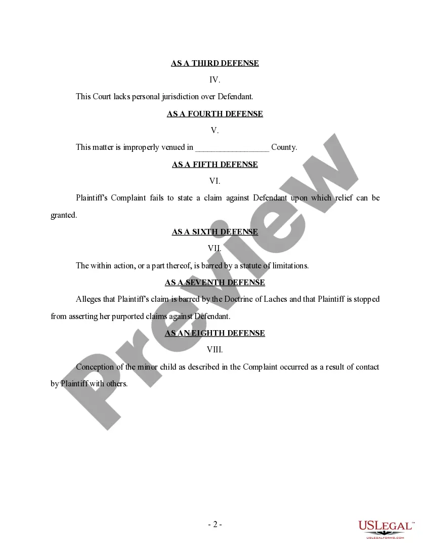Get Answer to Complaint - Paternity Preview Answer to Complaint - Paternity