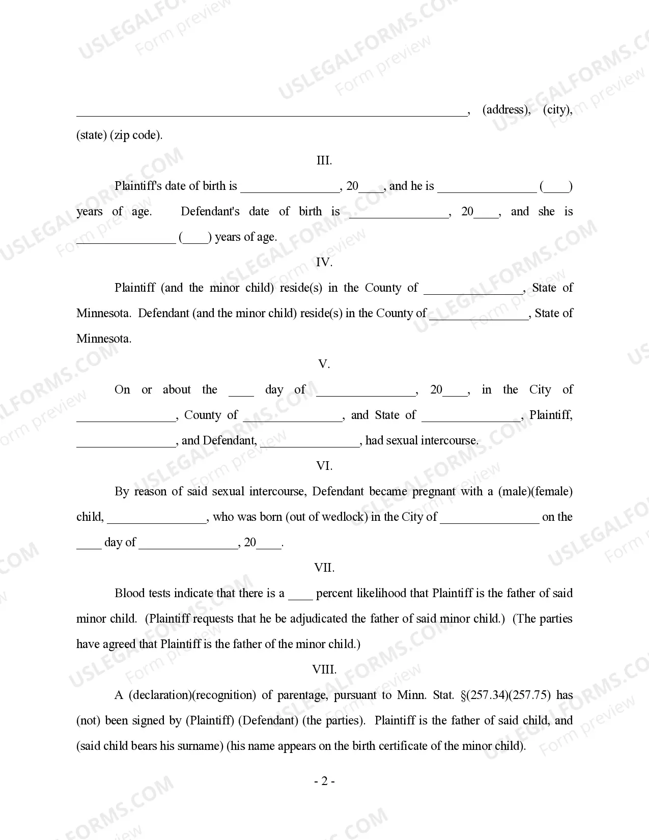 Preview Complaint regarding Parentage Alleged by Father