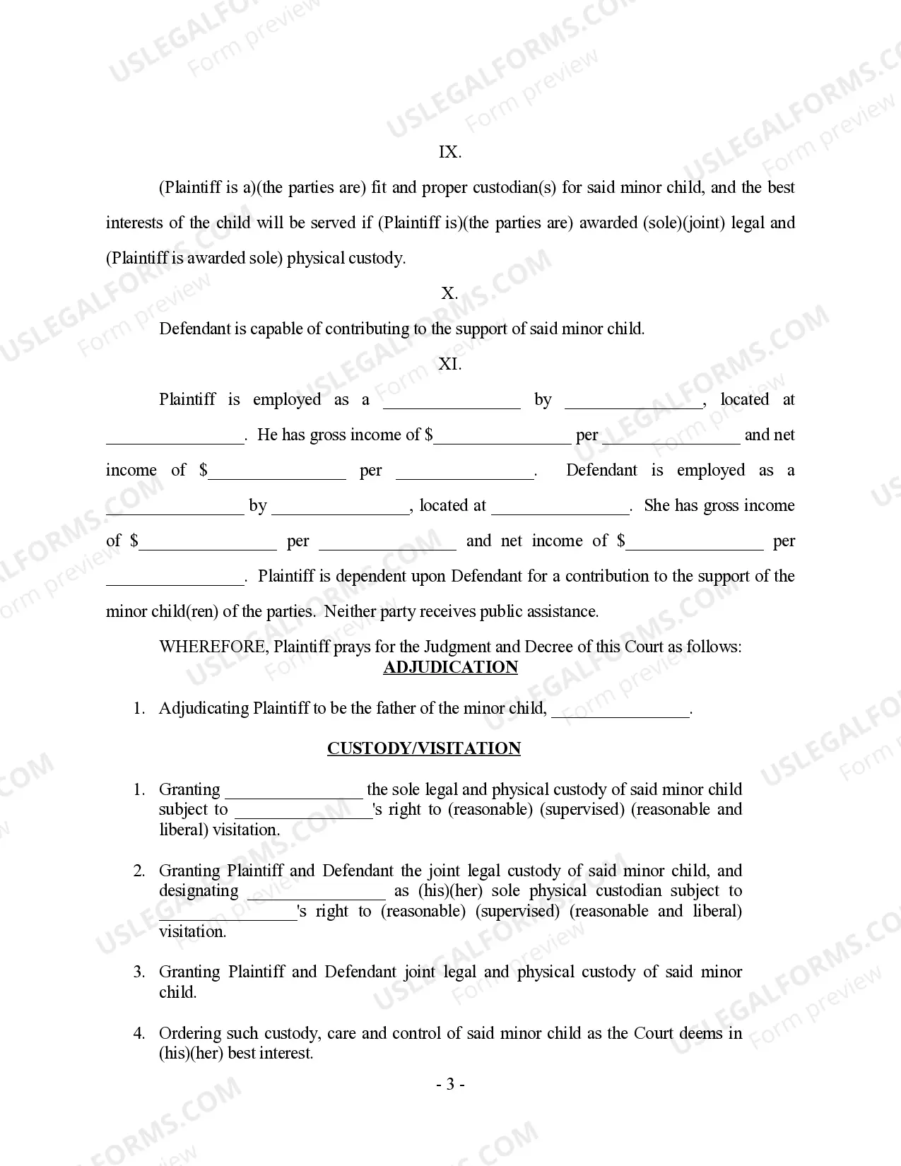 Preview Complaint regarding Parentage Alleged by Father