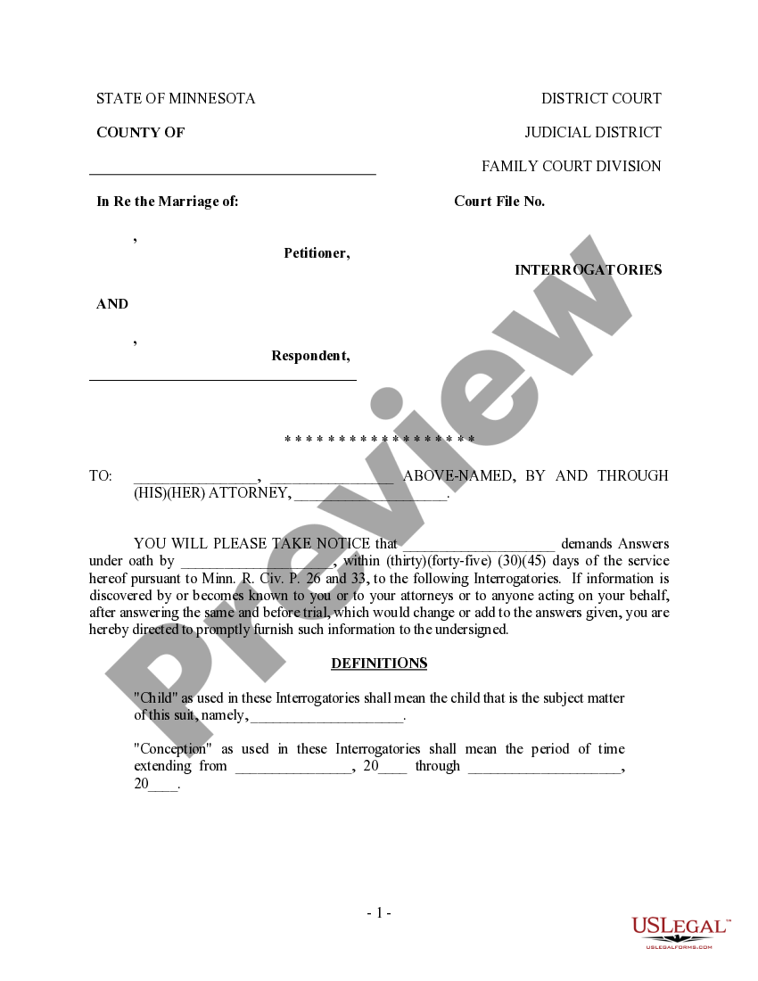 Minnesota Discovery - Interrogatories - Child Custody - Sample Answers ...
