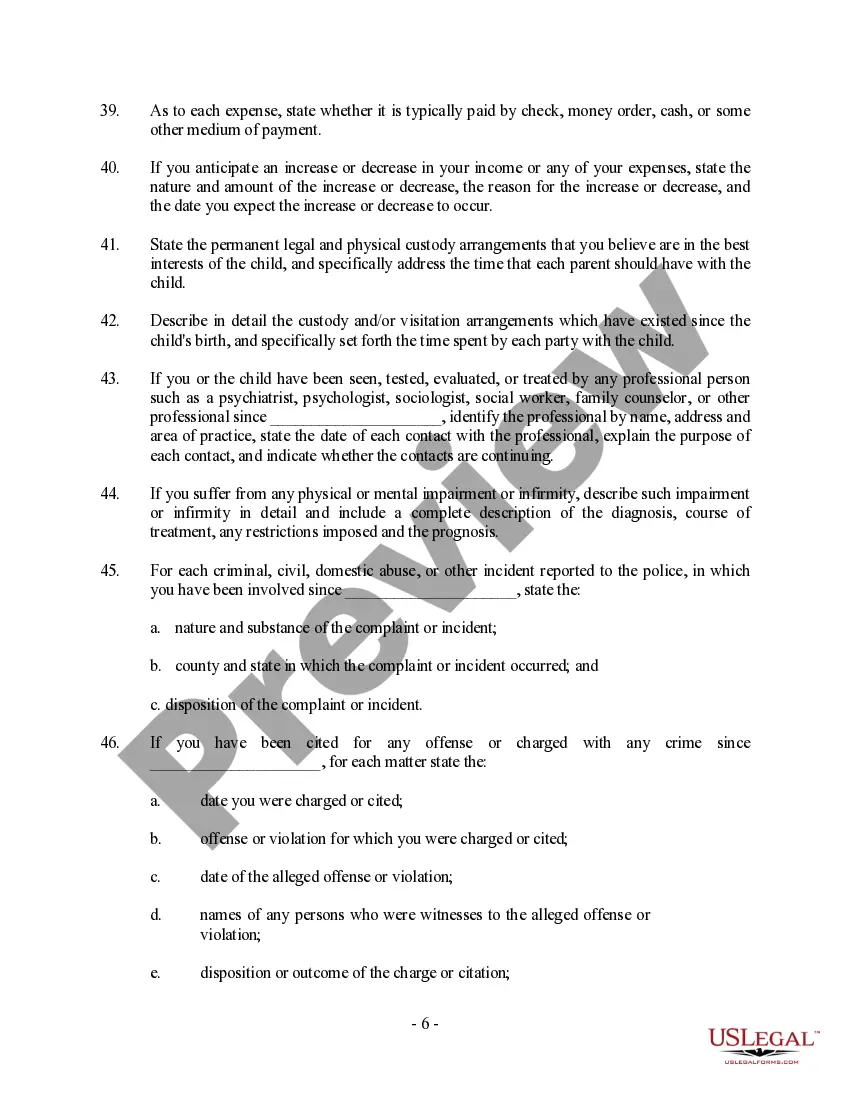 Get Discovery - Interrogatories - Child Custody Preview Discovery - Interrogatories - Child Custody