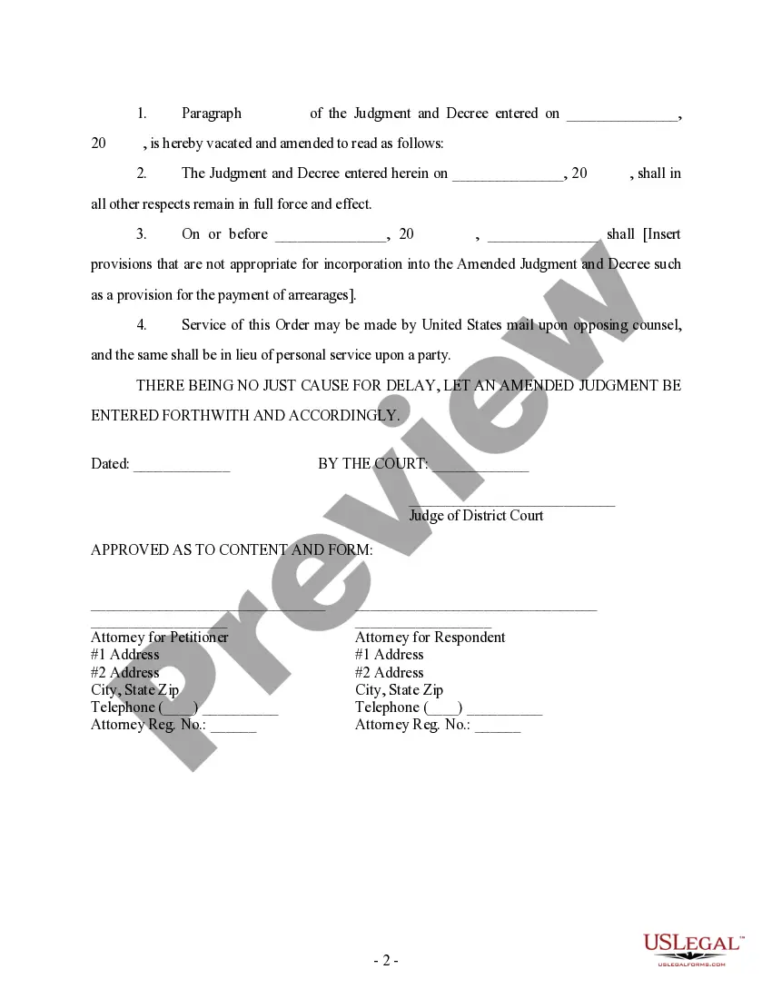 Get Order to Amend Judgment and Decree - based on oral stipulation Preview Order to Amend Judgment and Decree - based on oral stipulation