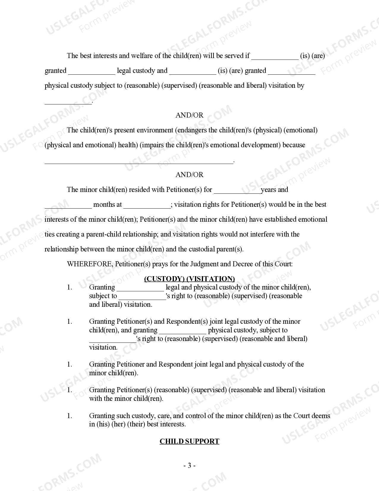 Preview Petition for Custody and / or Visitation