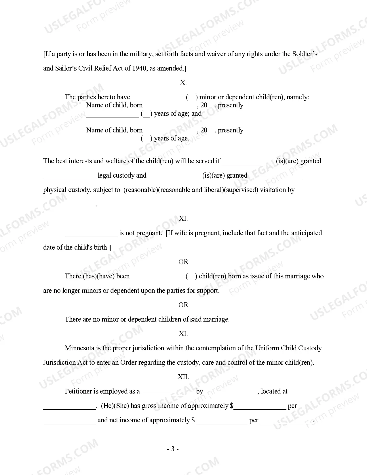 Preview Petition for Legal Separation - with alternative clauses