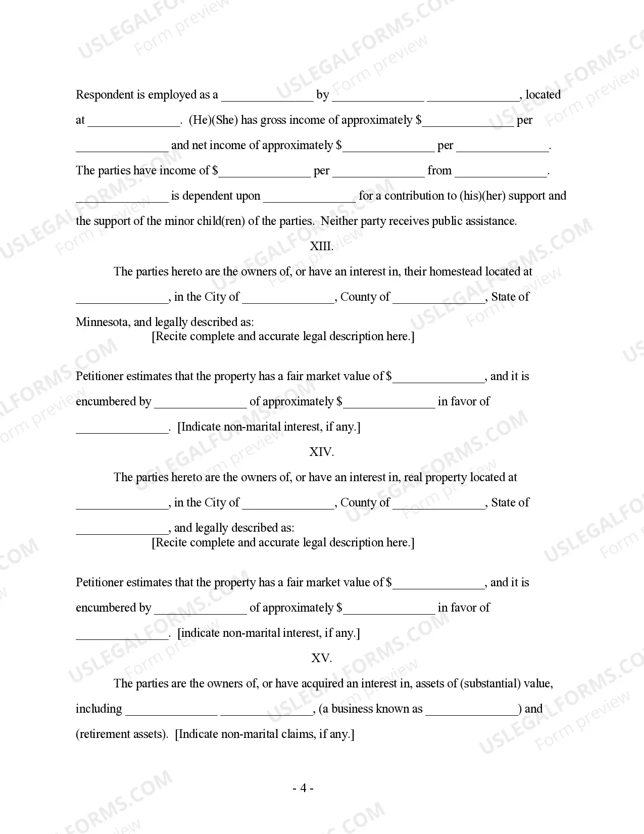 Preview Petition for Legal Separation - with alternative clauses