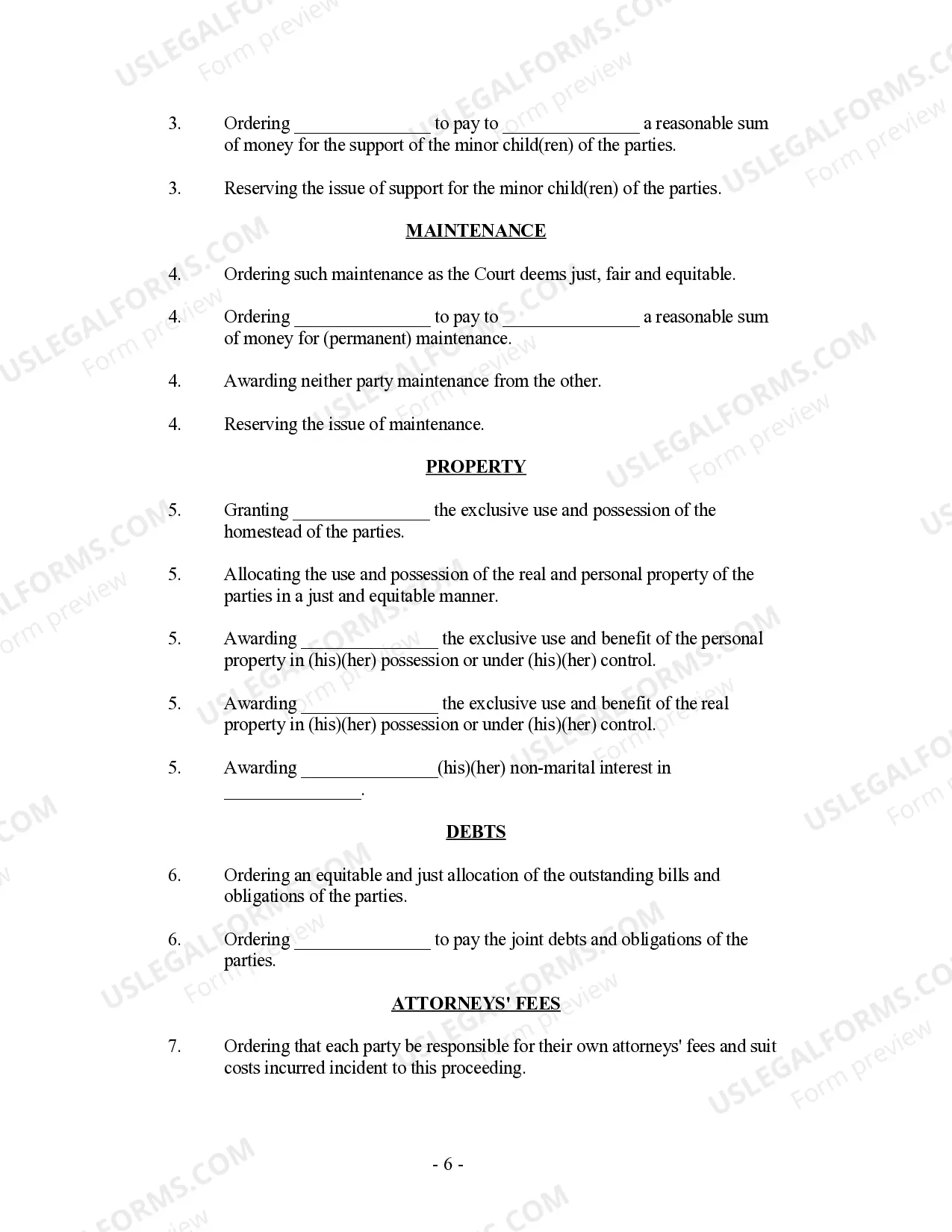 Preview Petition for Legal Separation - with alternative clauses