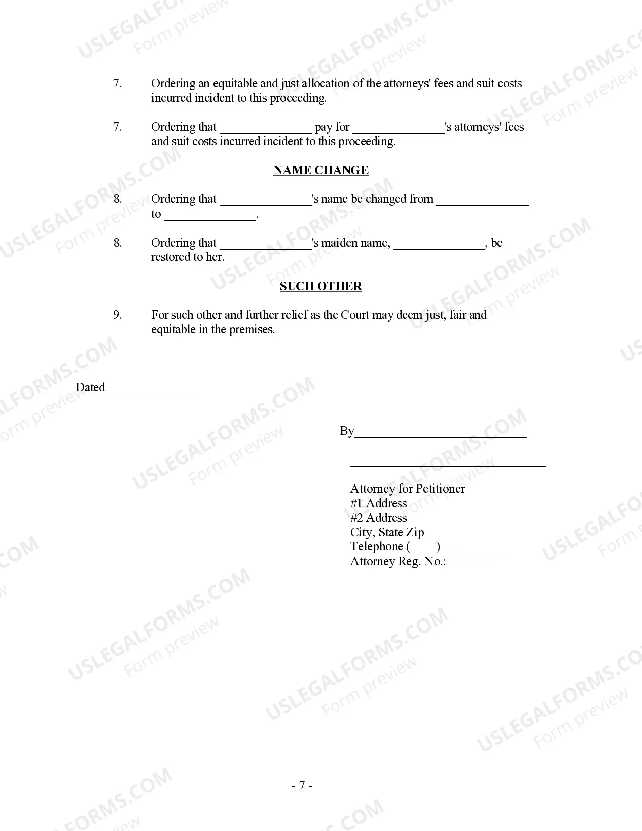 Preview Petition for Legal Separation - with alternative clauses