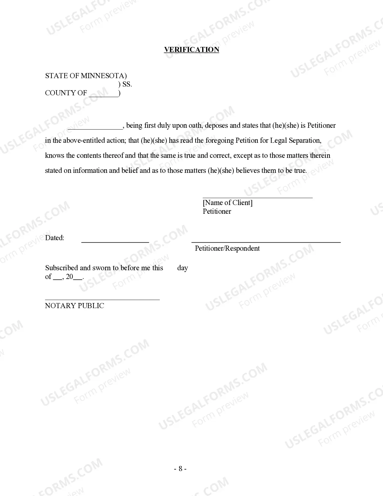 Preview Petition for Legal Separation - with alternative clauses