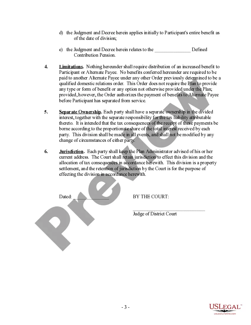 Get Qualified Domestic Relations Order - Assignment of Interests Preview Qualified Domestic Relations Order - Assignment of Interests