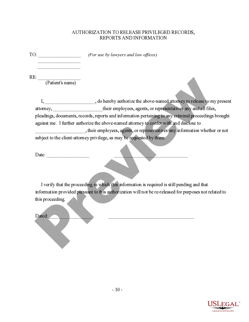 Preview Authorization to Release Treatment Records, Reports, and Information