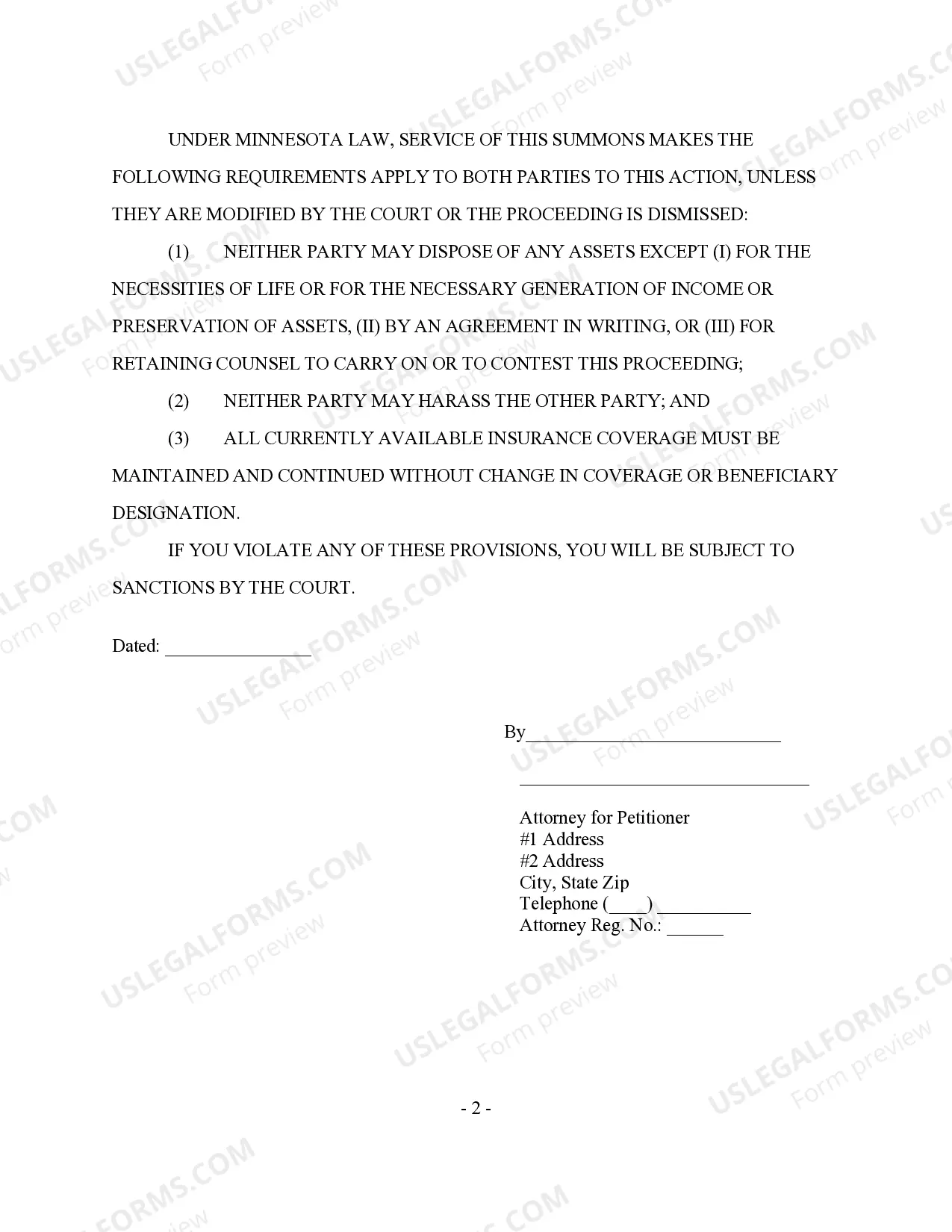 Preview Summons - for service by publication
