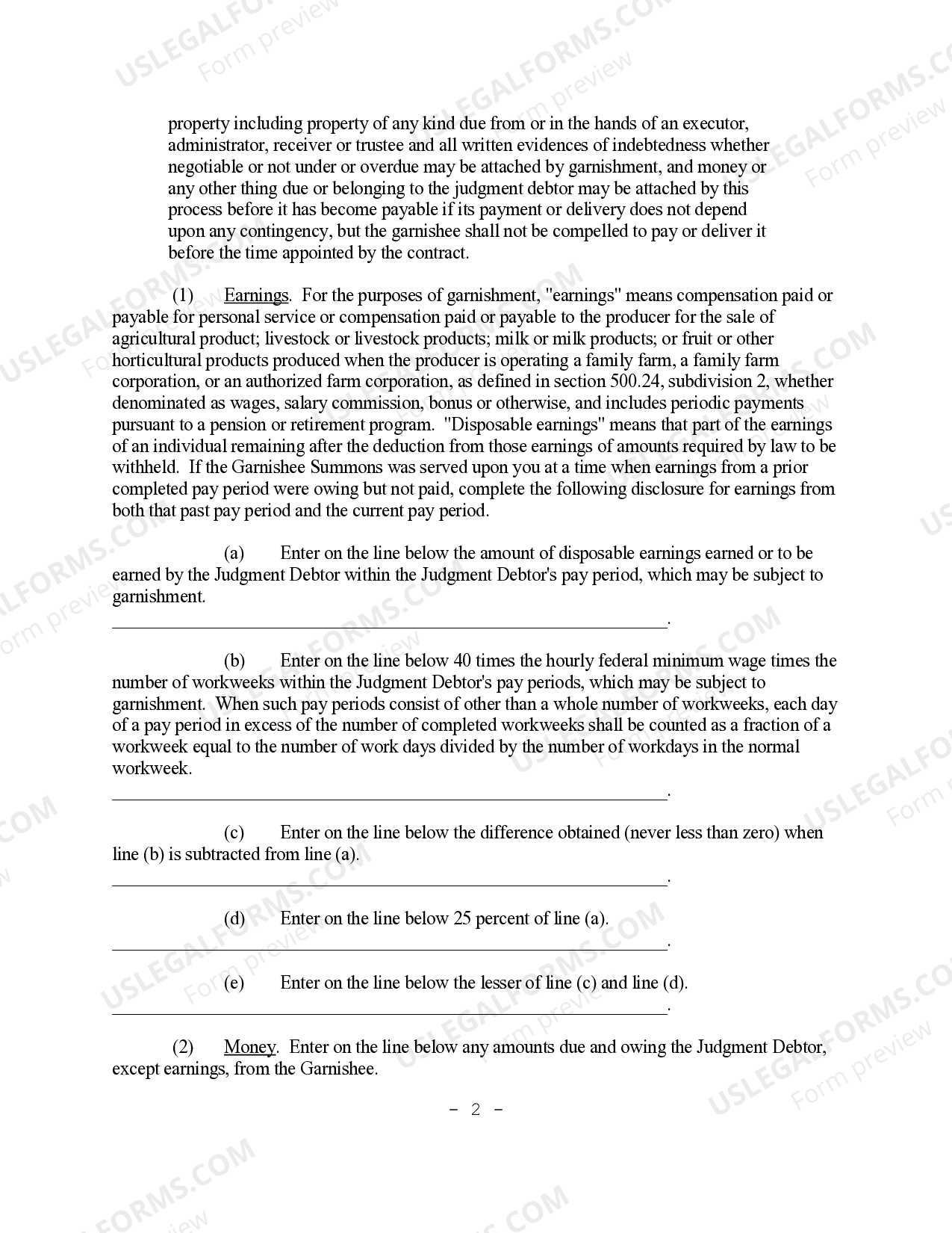 Minnesota Garnishment Disclosure US Legal Forms