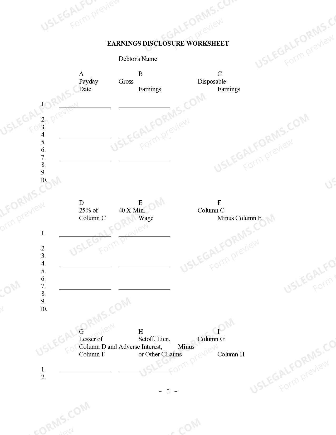 Preview Garnishment Earnings Disclosure Instructions