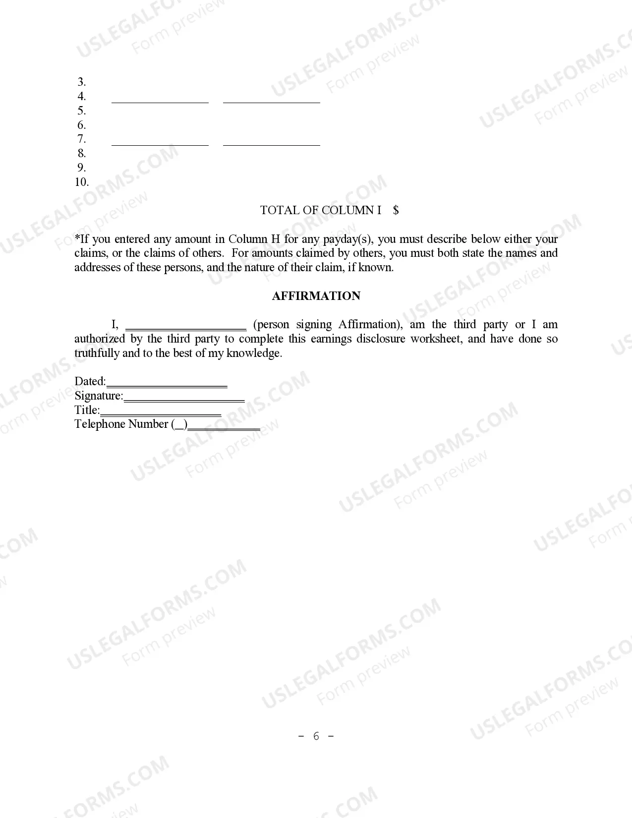 Preview Garnishment Earnings Disclosure Instructions