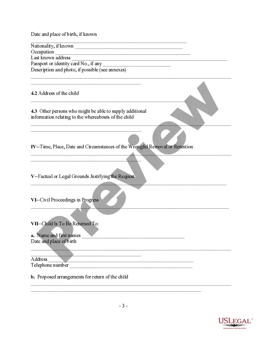 Get Notice of Child Abduction - Request for Return Preview Notice of Child Abduction - Request for Return
