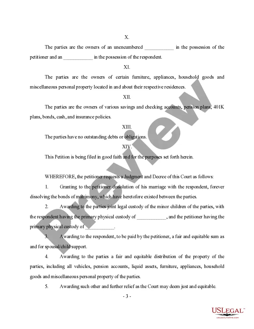 Get Petition for Dissolution of Marriage Preview Petition for Dissolution of Marriage