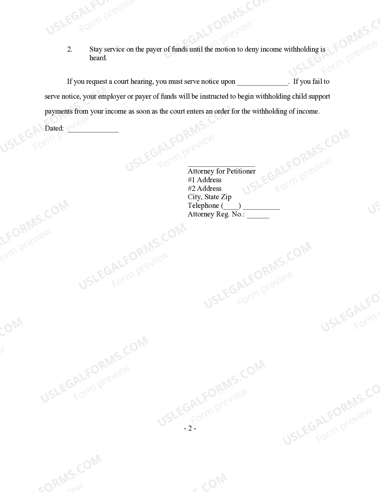 Preview Notice of Income Withholding - Child Support