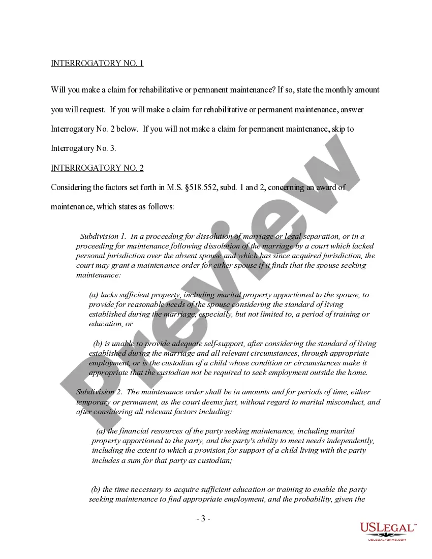 Preview Discovery - Generic First Set of Interrogatories for Divorce Matter