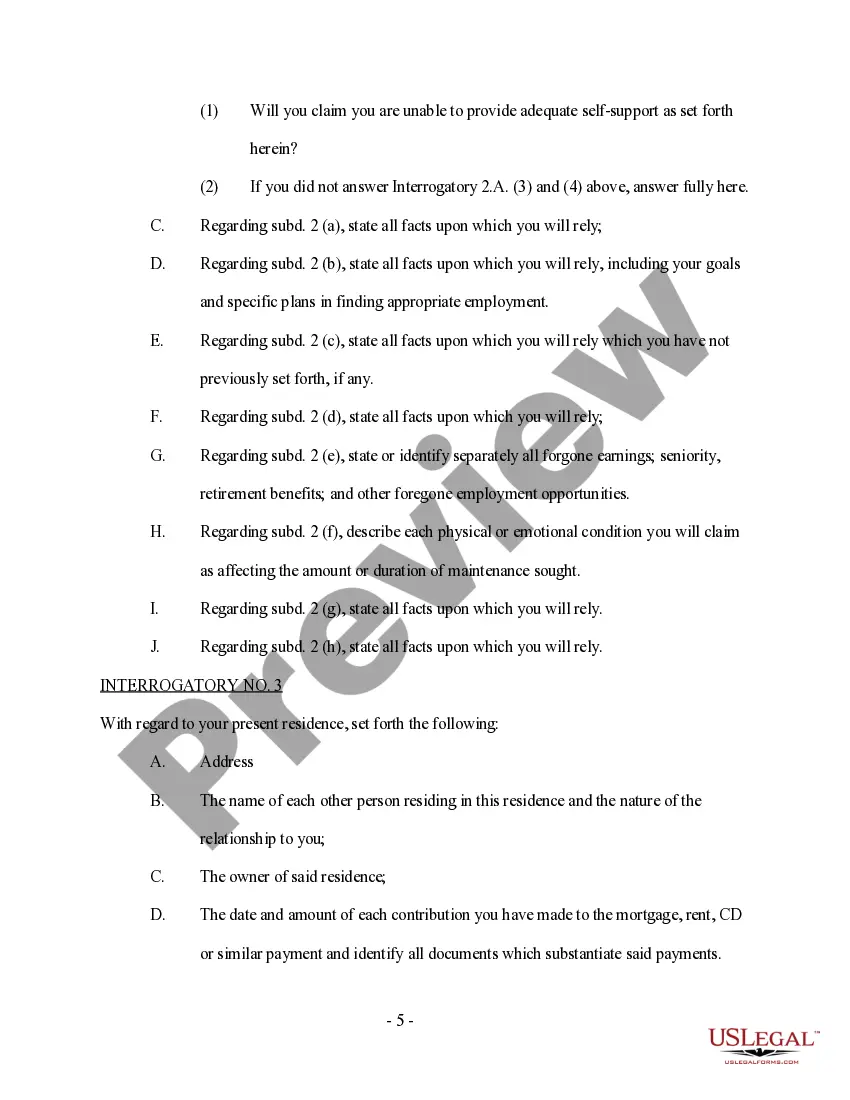 Preview Discovery - Generic First Set of Interrogatories for Divorce Matter