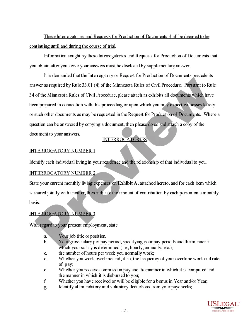 Preview Discovery - Model Interrogatories in Family Law Matter