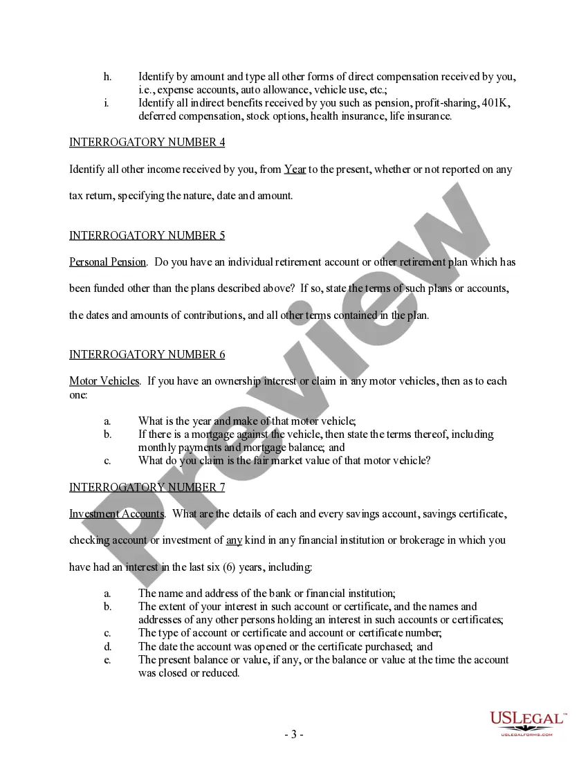 Preview Discovery - Model Interrogatories in Family Law Matter