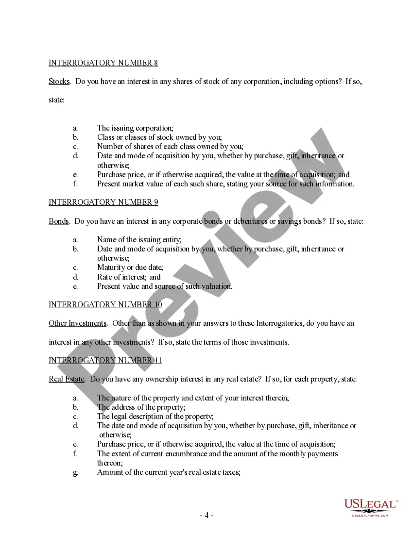 Preview Discovery - Model Interrogatories in Family Law Matter