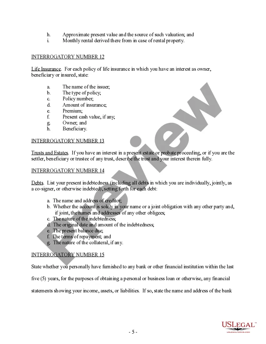 Preview Discovery - Model Interrogatories in Family Law Matter