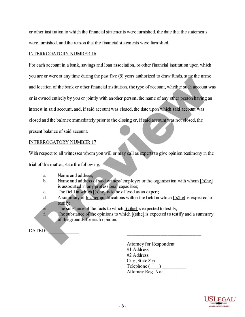 Preview Discovery - Model Interrogatories in Family Law Matter