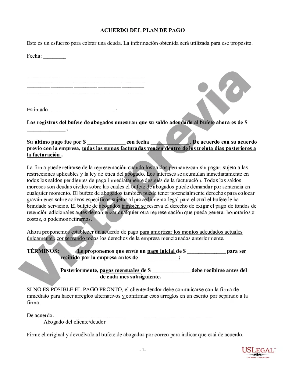 Preview Acuerdo de Plan de Pago para Cuenta Morosa