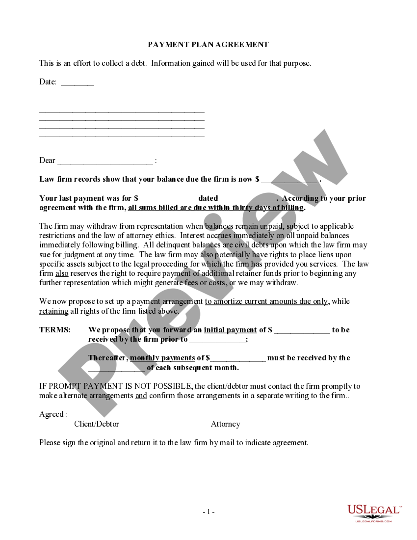Minnesota Payment Plan Agreement for Delinquent Account US Legal Forms