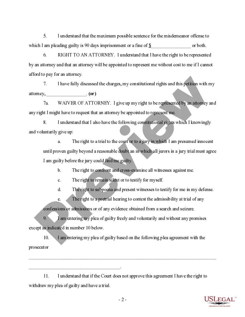 Preview Misdemeanor Petition To Enter Plea Of Guilty