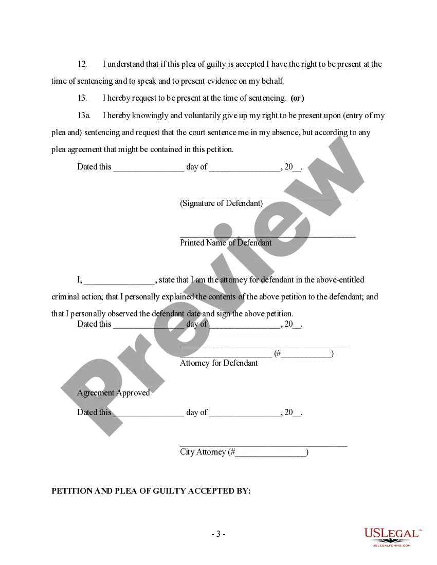 Preview Misdemeanor Petition To Enter Plea Of Guilty