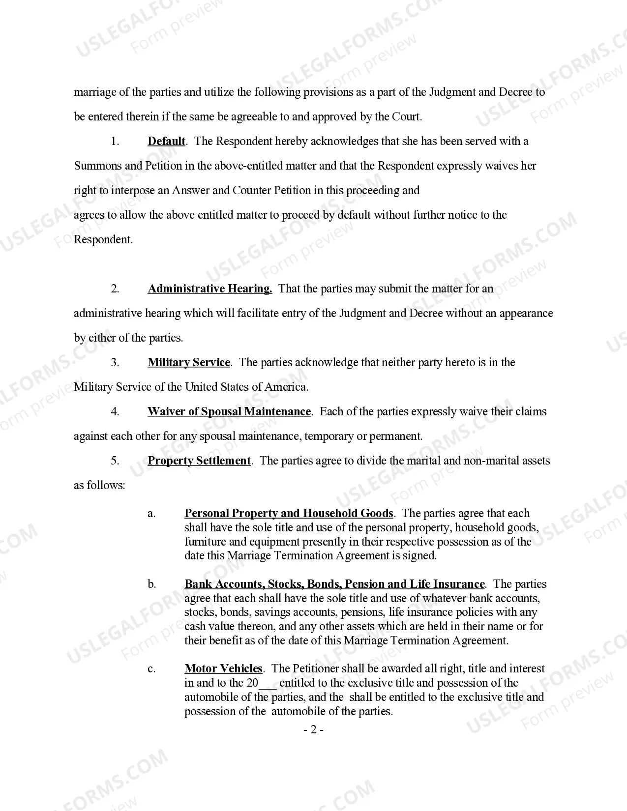 Preview Marriage Termination Agreement