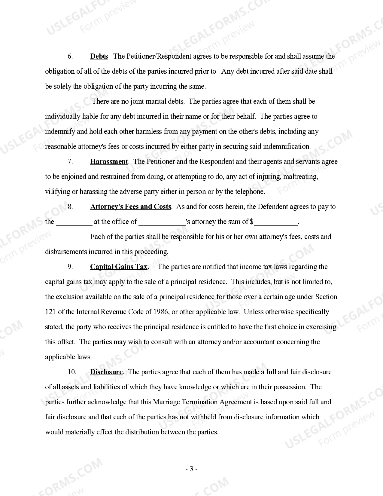 Preview Marriage Termination Agreement