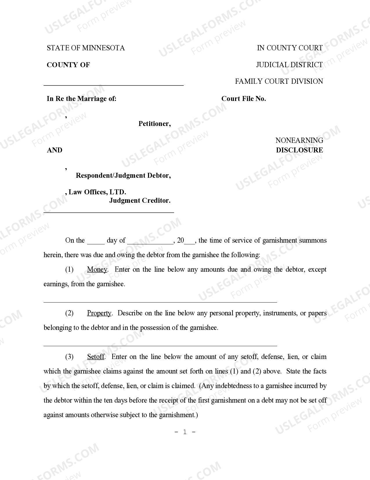 Minnesota Nonearning Disclosure US Legal Forms