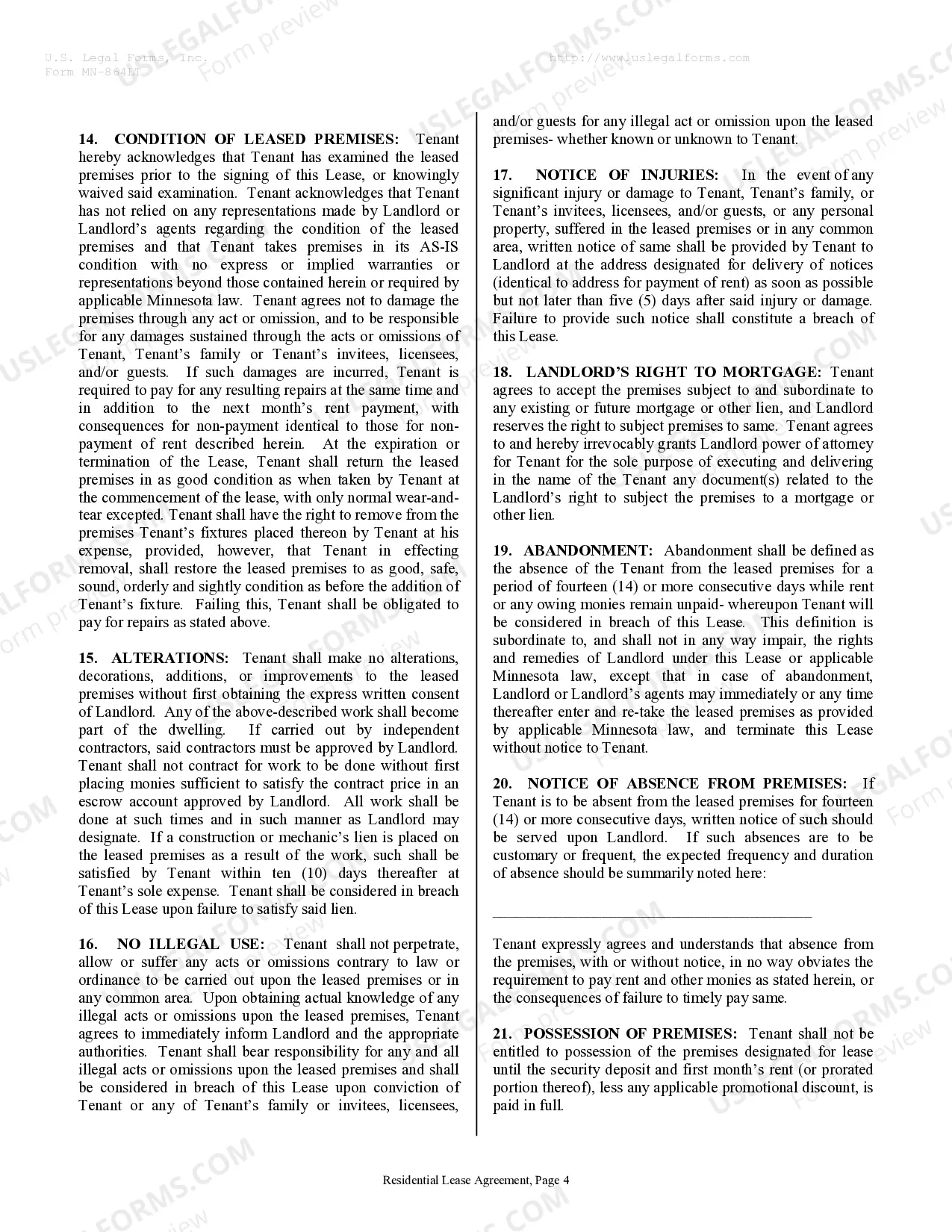 Preview Residential Rental Lease Agreement