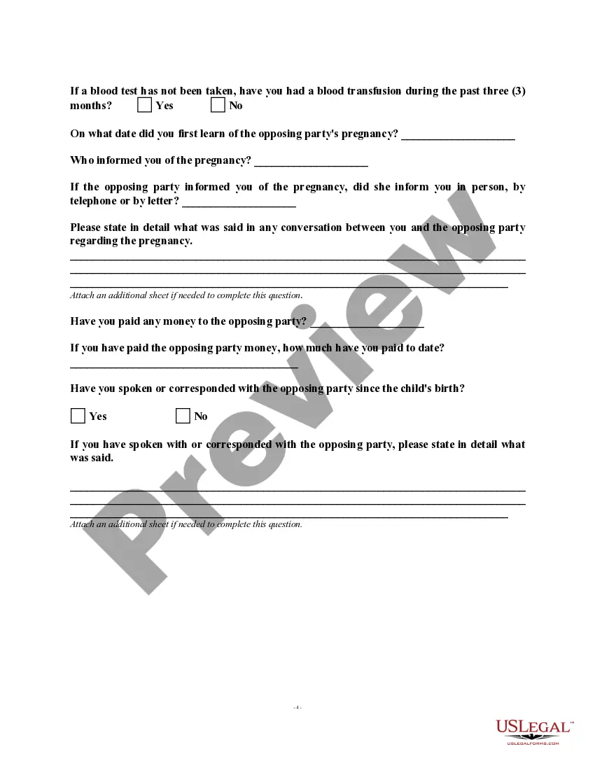 Preview Paternity Information Form - Client Interview Sheet