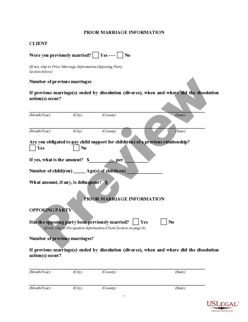 Preview Paternity Information Form - Client Interview Sheet
