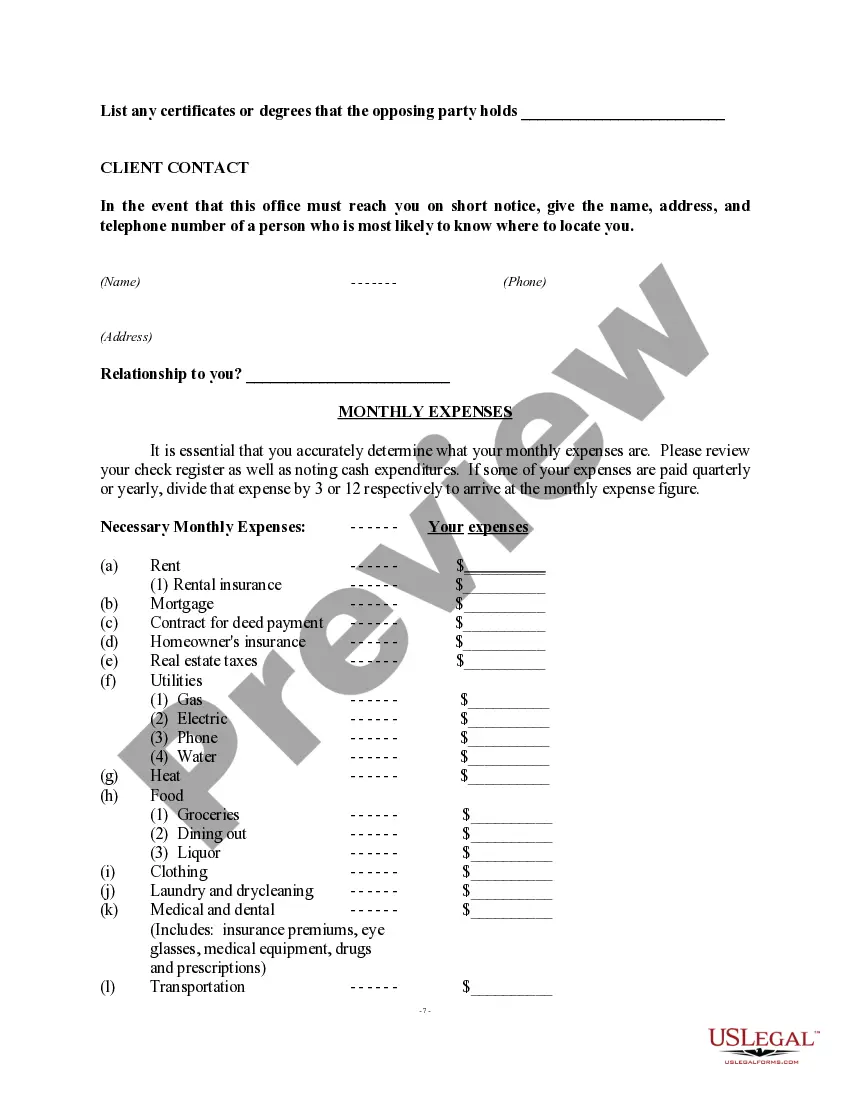 Preview Paternity Information Form - Client Interview Sheet